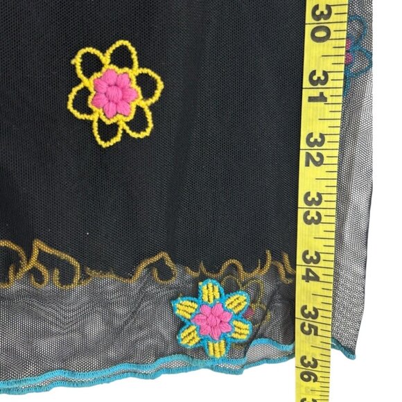 Vintage 90s F.L.‎ Malik Floral Embroidered Mesh Black Pants Women's Size Medium - Picture 5 of 6
